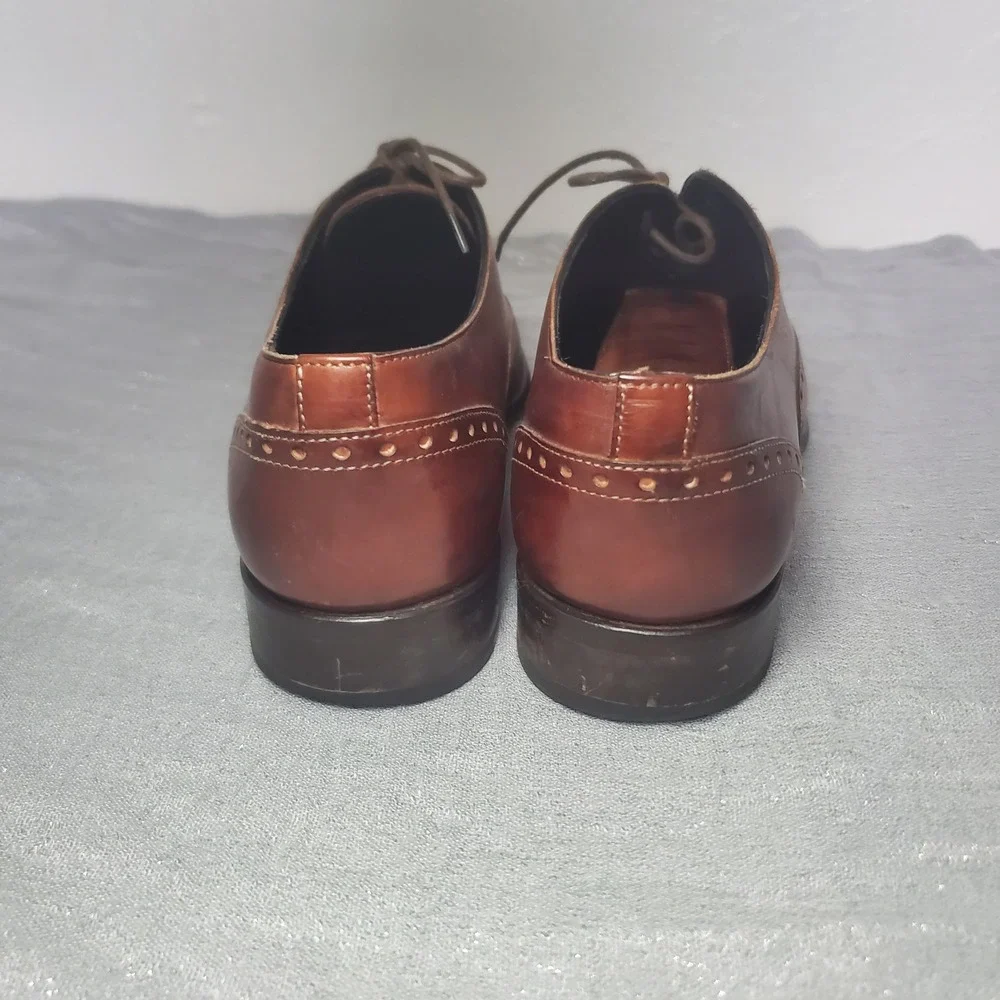 Paul Evans The Brando semi-brogue Brown Leather Cap Toe Shoes Made in Italy 7.5